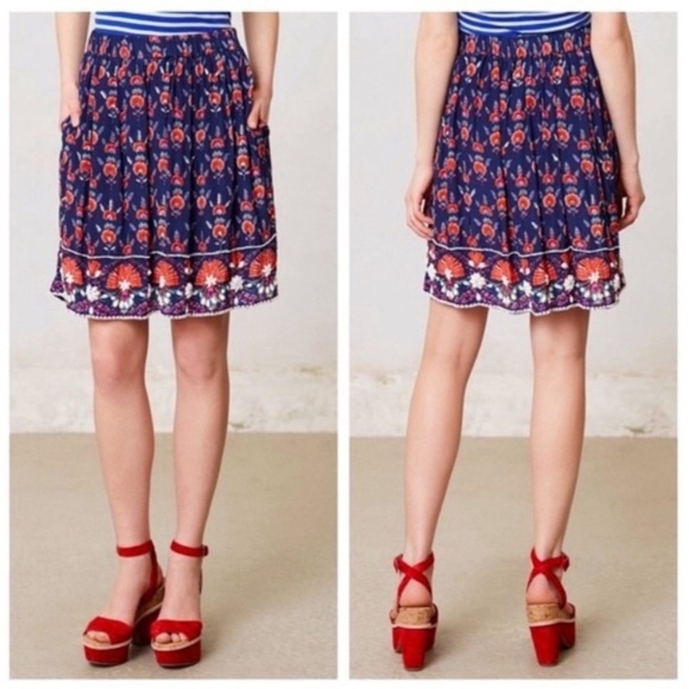 Maeve Adela Pooka Shell Beaded Skirt with Pockets Size M Summer ~ Vacation!